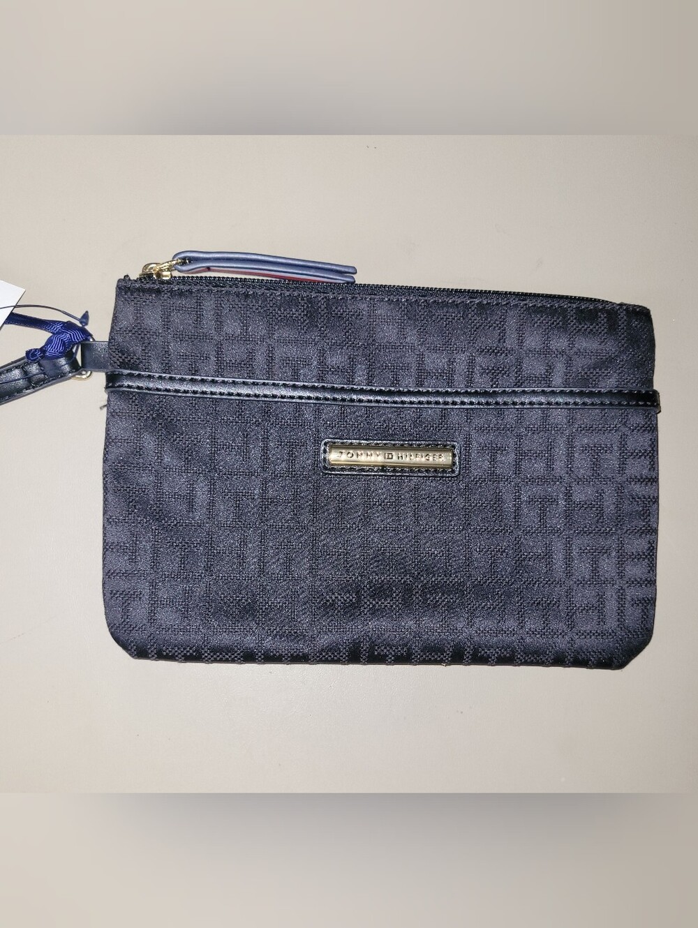 NWT - Tommy Hilfiger Dark Navy Logo Jacquard Wristlet.